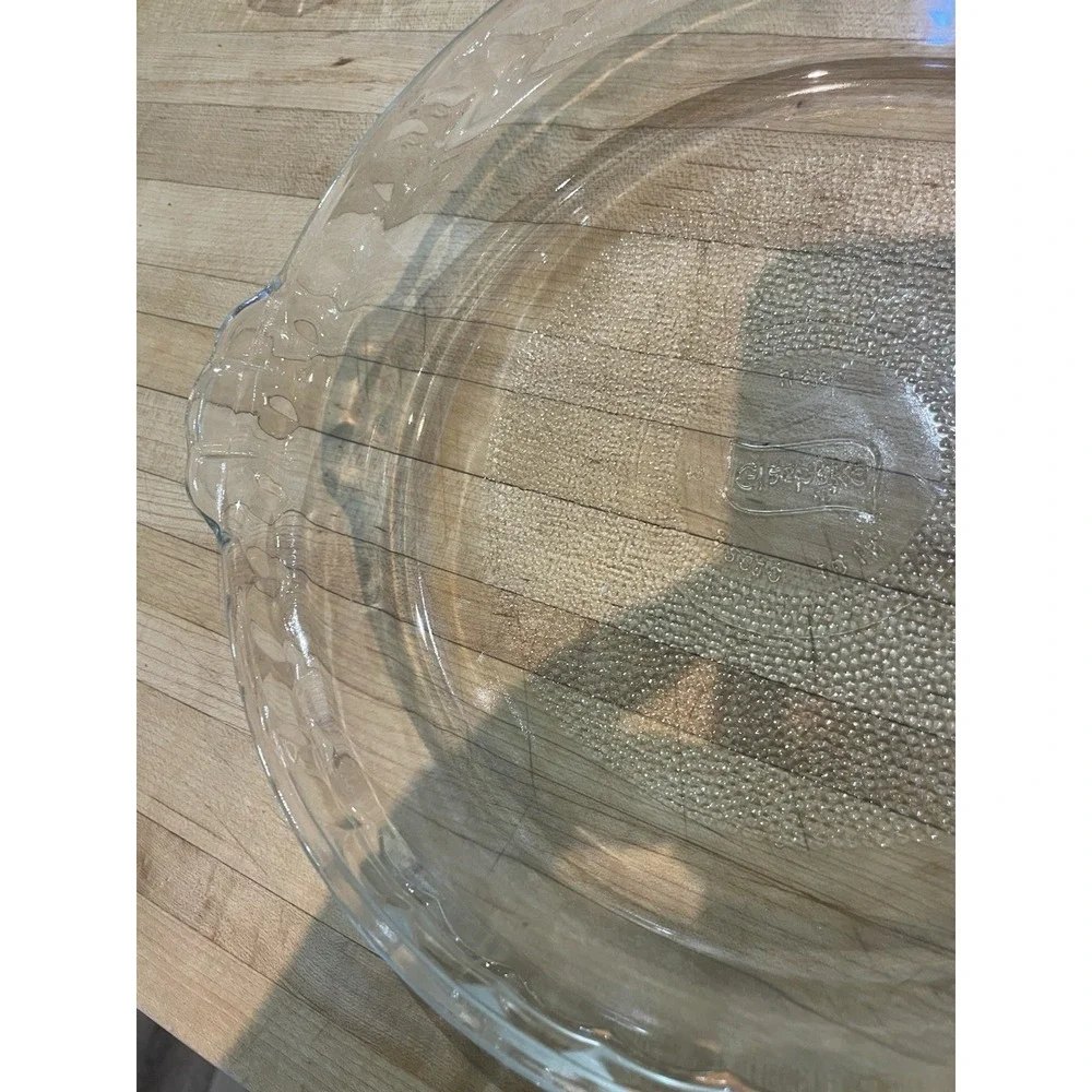 2 Glasbake Clear Glass Pie Plate Textured Bottom Fluted Handles 10